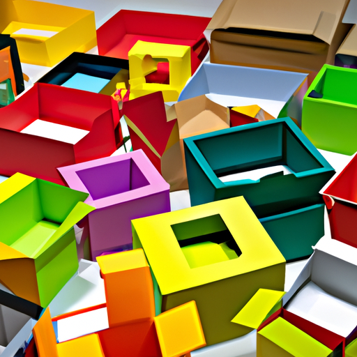 3. צילום של מגוון קופסאות קרטון בעיצוב ייחודי וצבעוני, תוך שימת דגש על אפשרויות ההתאמה האישית.
